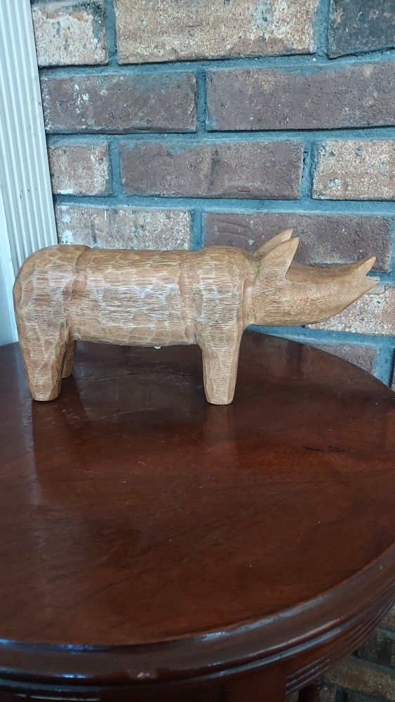 Wooden Hand Carved Rhinoceros Sculpture Figurine Rustic Primitive Native Target 