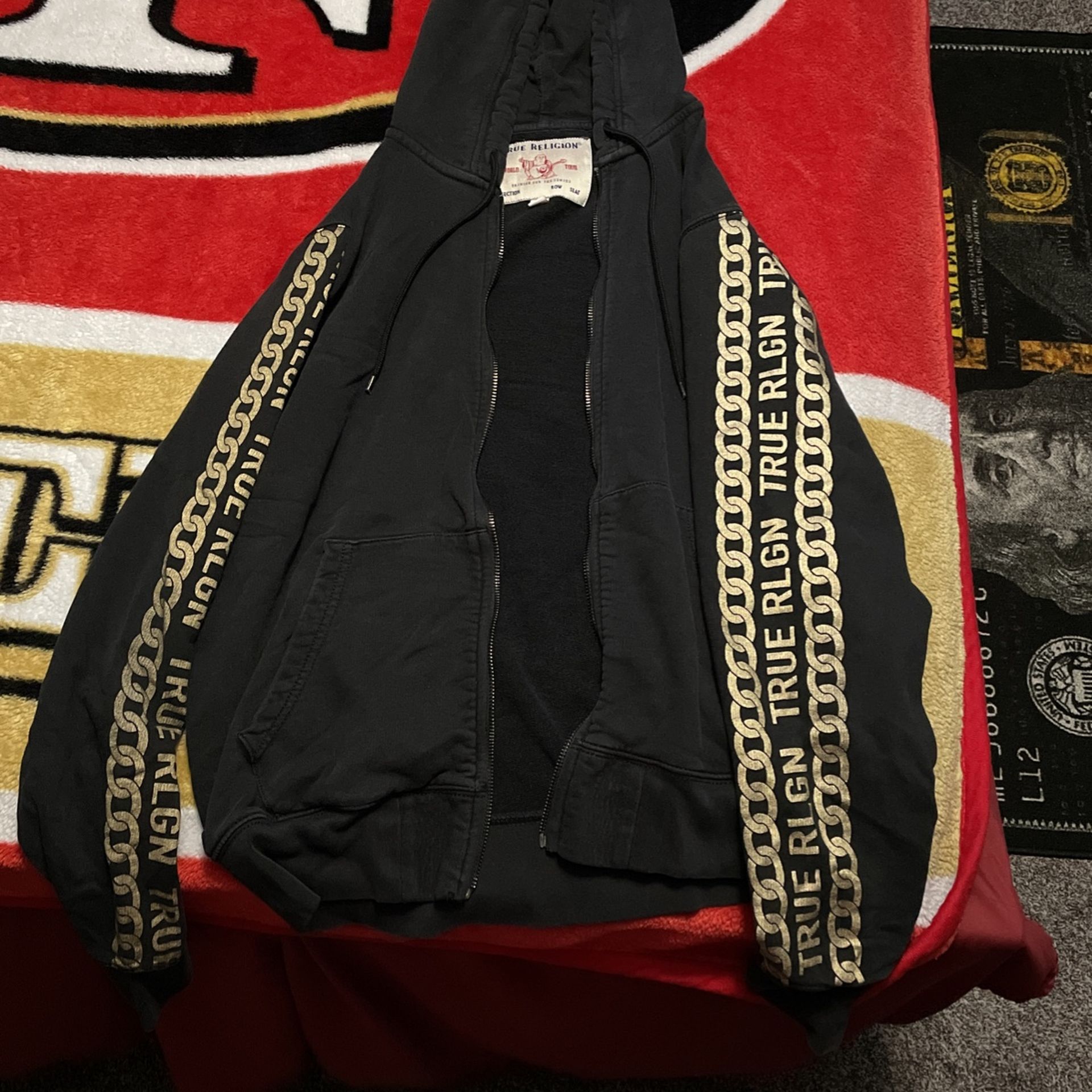 black and gold true religion hoodie