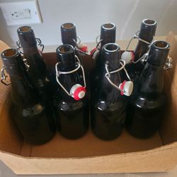 Amber Glass Swing Top Bottles Set of 8