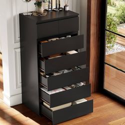 7 Drawer Dresser, Black Dresser Tall Dresser, 23.6W x 15.7D x 46.7H in Black Chest of Drawers with Large Storage Space for Home  Material E