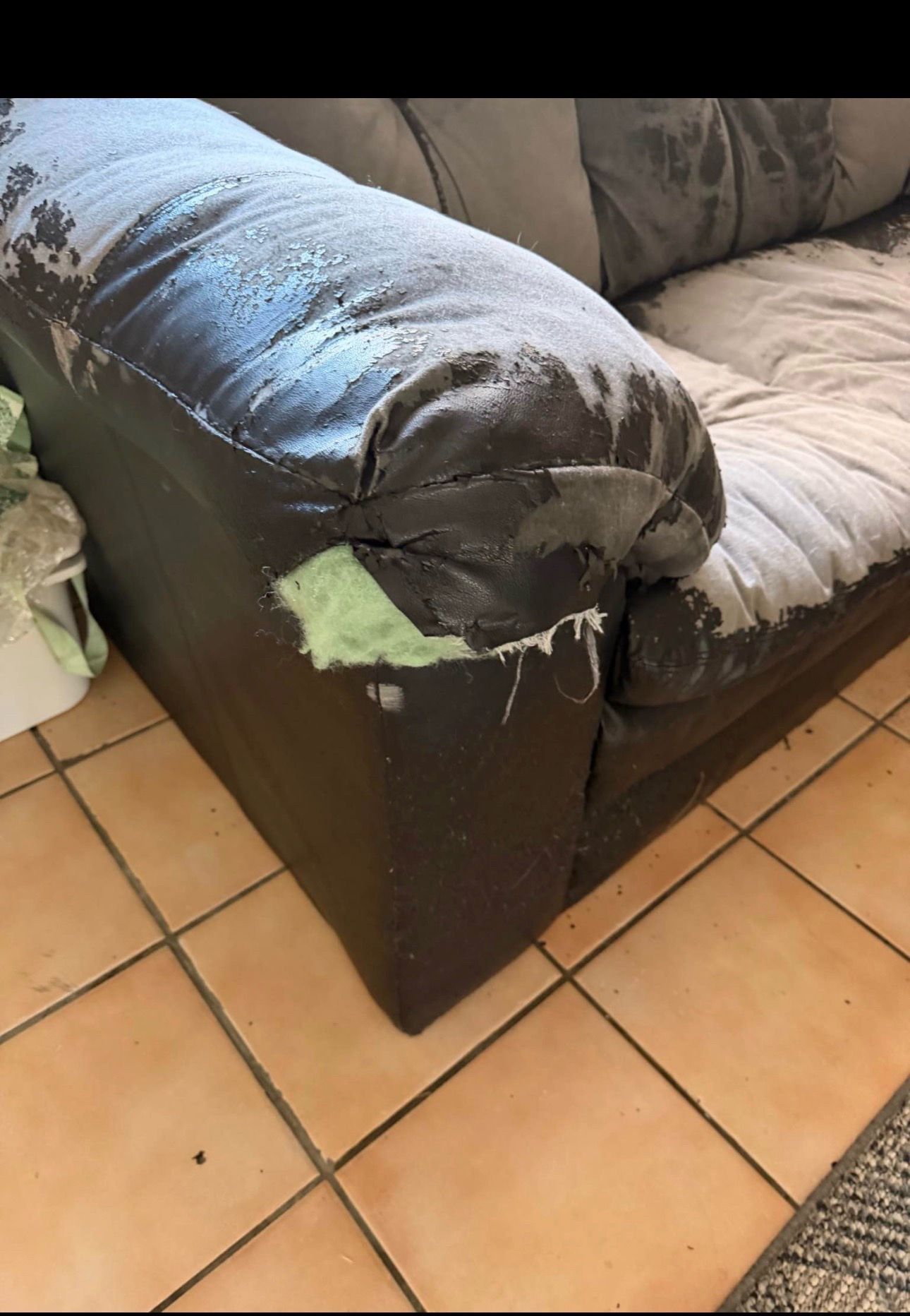 Seater Gray Faux Leather Couch / Sofa – Needs Reupholstery or Cover
