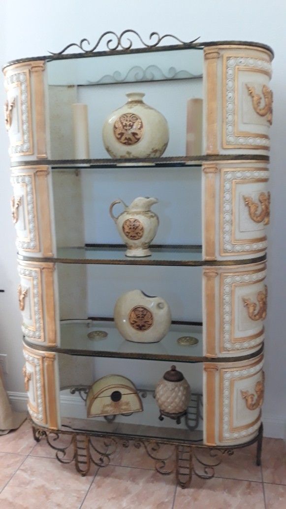 2 Gorgeous French Antique Glass Iron Shelves~