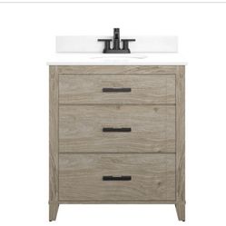 Glacier Bay Farmdale 30 in. W x 20 in. D x 37.9 in. H Bath Vanity in Natural Oak with Stone Top