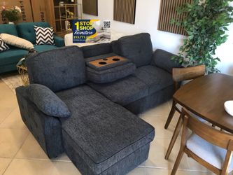 Sectional sofa with pull- out bed & storage chaise chenille fabric