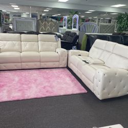 Beautiful Modern Power Reclining Sofa And Love Tufted With Diamonds 