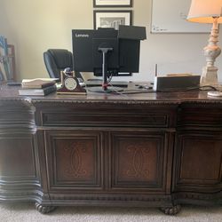 Antique Dark Oak Executive Office Desk 36x60