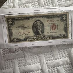 SERIES 1953 A $2 DOLLAR BILL RED SEAL LEGAL TENDER UNITED STATES NOTE