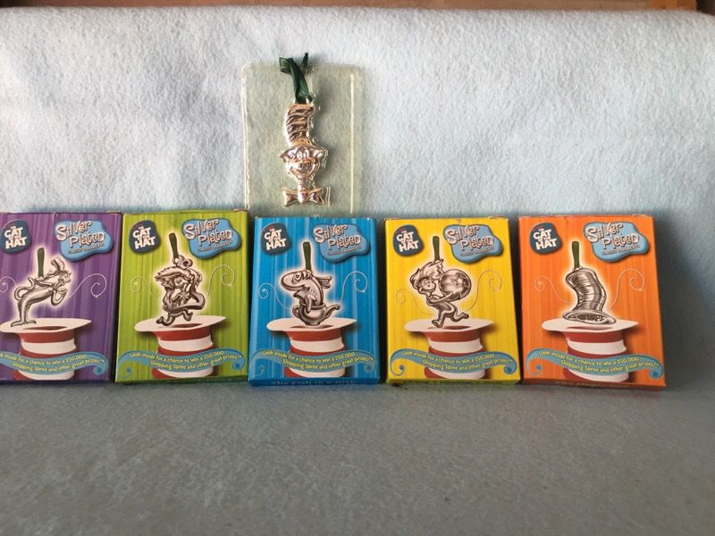 Cat in the Hat silver plate ornaments
