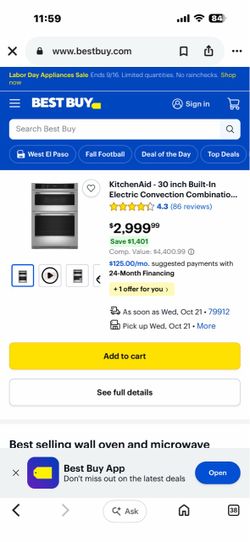 KitchenAid - 30 inch Built-In Electric Convection Combination  Has front convection oven door glass broken