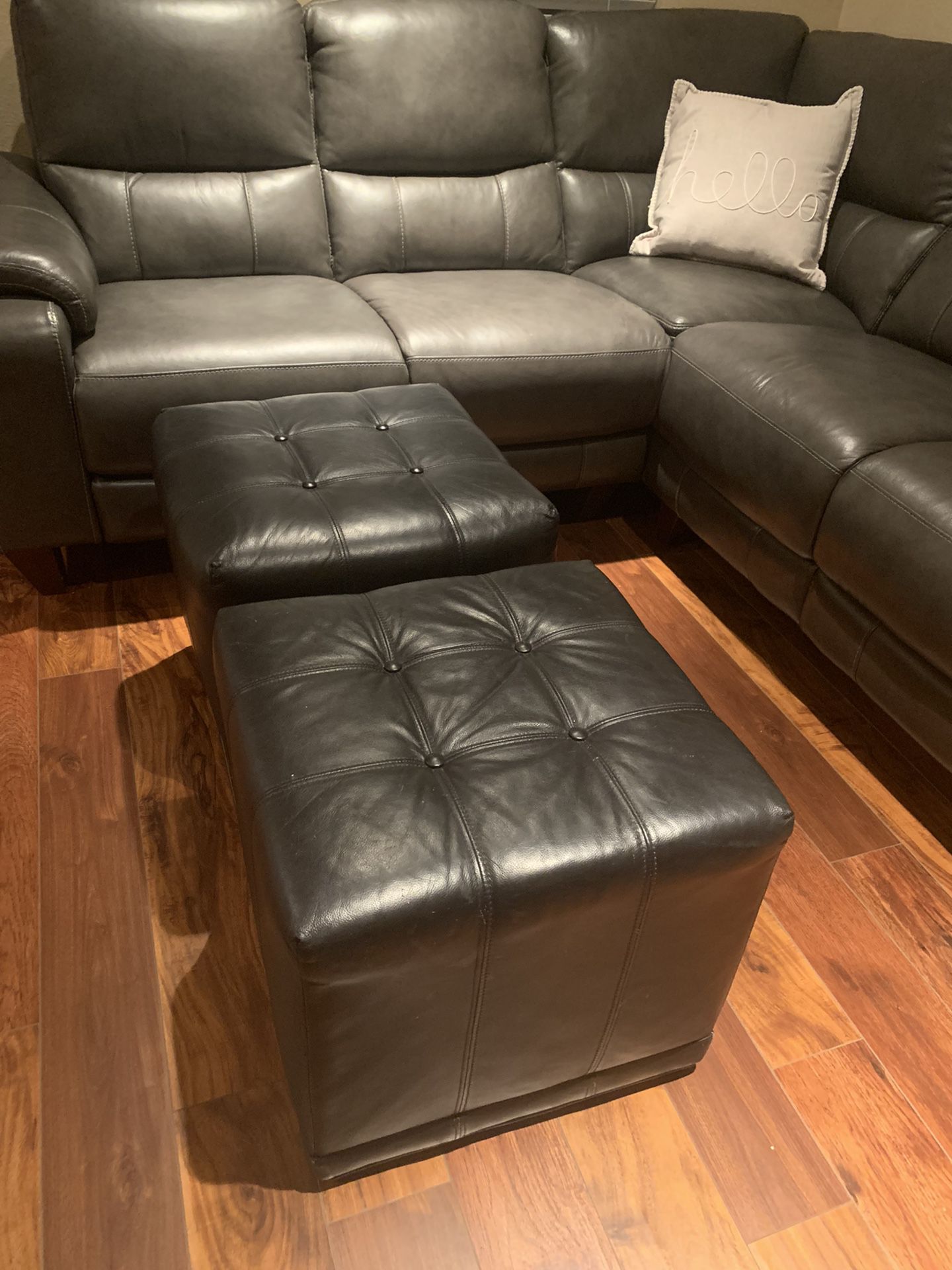 Brown Leather Ottoman Set Of 2 20 Inch Cube
