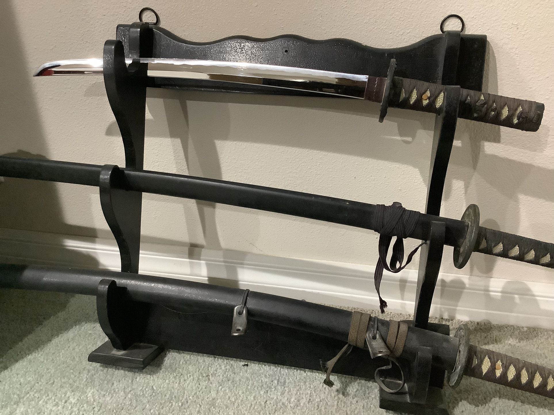 VARIOUS STATUES AND SAMURAI SWORD SET