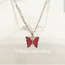 Red Butterfly Necklace Laminated Gold / Oro Laminado