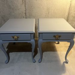 Beautiful Refurbished Grey Solid Wood End Tables