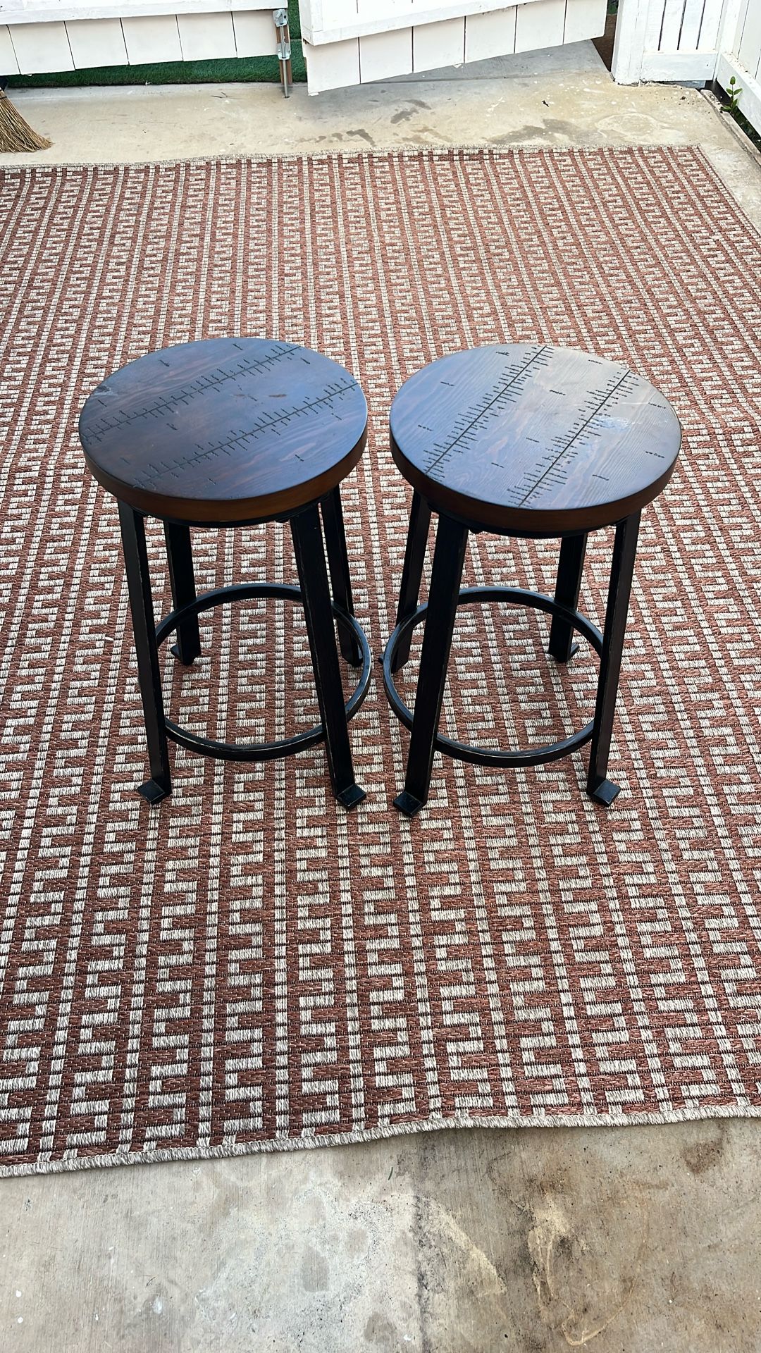 2 Metal And Wood Stools