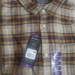 Eddie Bauer Mens  XL Brown Plaid Long Sleeve Flannel Button Up Shirt