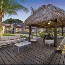 Tiki Hut, Spiral Staircase, Wood Or Composite Deck,