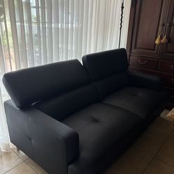 Black Faux Leather Sofa