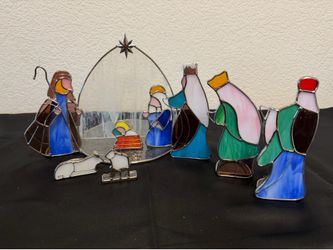 Nativity stained glass scene.