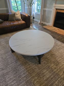 ashley luxe polished marble coffee table with iron base
