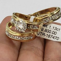 14k gold Trio  Diamond Engagement Wedding Band Ring Set SALE