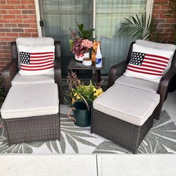 Wicker Outdoor Chair and Ottoman Set