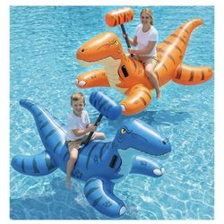 Pool Games Toys Floats -2Pack Inflatable Dinosaur Pool Floats with Blow Up Toy Hammers Ride on Pool Floaties for Kids Teens Adults Lounge Raft Summer 