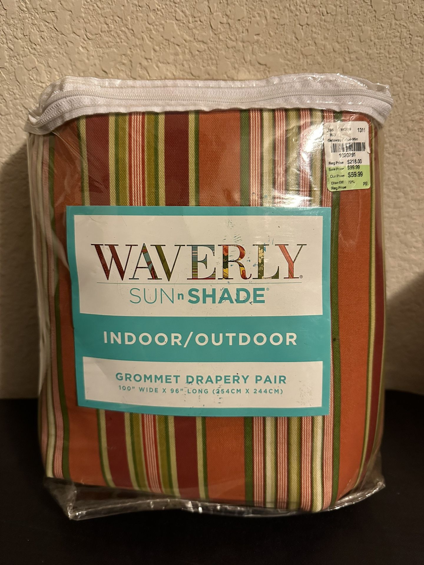 Waverly Sun n Shade Indoor / Outdoor Grommet Drapery Pair Getaway Stripe Citrus