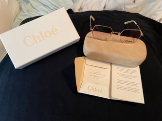 Chloe Sunglasses Gold Square Gradient Brown Lens Case Box Authenticity Card