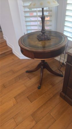 Antique Mahogany Drum Table with Leather Top