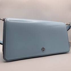 AUTH Tory Burch Emerson Patent Convertible Crossbody - Light Blue - MSRP $498