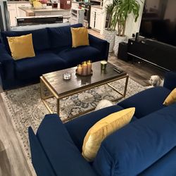 Luxury 2-Piece Navy Blue Velvet Sofa/ Furniture Set - Elegant, High-Quality, Ultra-Comfortable & Durable