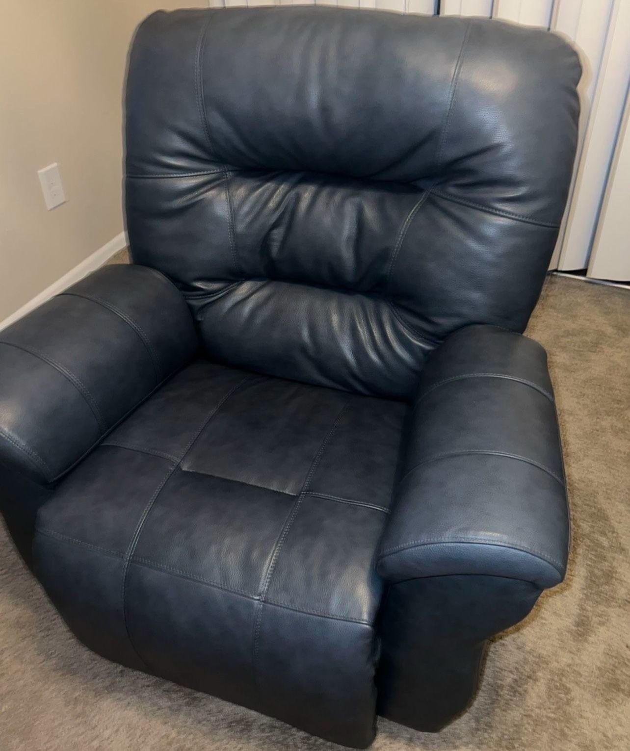 Blue Leather Recliner 