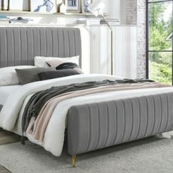 Zara Velvet Grey King Bed (3 Boxes)

