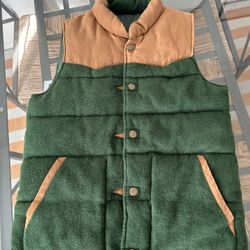 Vintage-Style Puffer Vest – Green & Brown Japanese Size M (Fits US Size S)