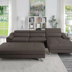 Brand New Brown Leather Modern Style Sectional Sofa (Ottoman Sold Separately)
