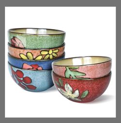 Ceramic cereal, bowls, set of six, floral design 6 inch – 28 ounce for cereal, salad, soup, dessert, or snacks, microwave, dishwasher safe