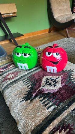 6” Green + Red M&M Candy Jars ( Used As Decoration)