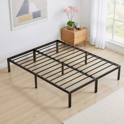 King Size 14” Metal Platform Bed Frame Steel Slat Support Black