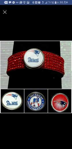 New England Patriots Red Rhinestone snap button charm bracelet