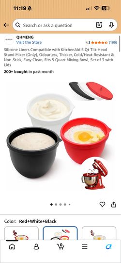 QHMENG Silicone Mixing Bowl Liners for KitchenAid 5 Qt Stand Mixer, Set of 3