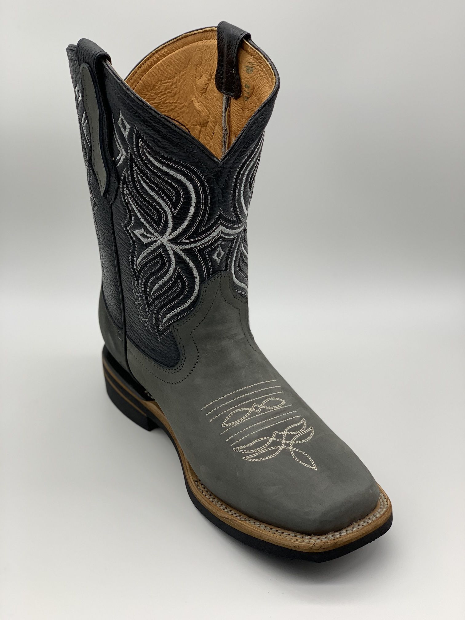 Western Gray Leather Square Toe Boot