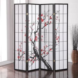 Black Japanese 4-Panel Screen Room Divider
