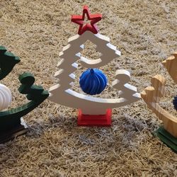 Locally Hand Crafted Solid Pine Wood 15" Tall Christmas Tree Ornament Display For Mantel Or Shelf