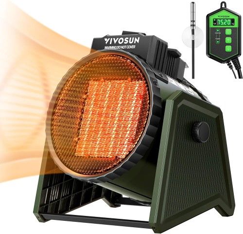Greenhouse Heater with Adjustable Digital Thermostat, 1500W/750W Electric Heater