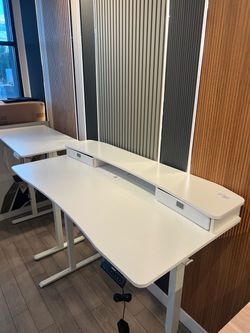 60" White Electric Standing Desk with Monitor Riser