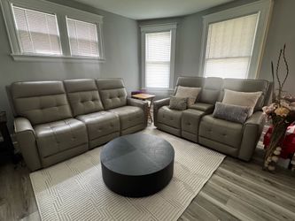 Light Gray Power Reclining Sofa and Loveseat Set