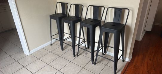 Steel Bar Height Stools Industrial Matte Black