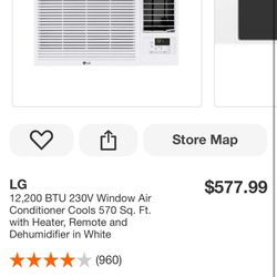 LG 12,200 BTU 230V Window Air Conditioner Cools 570 Sq. Ft. with Heater, Remote and Dehumidifier in White