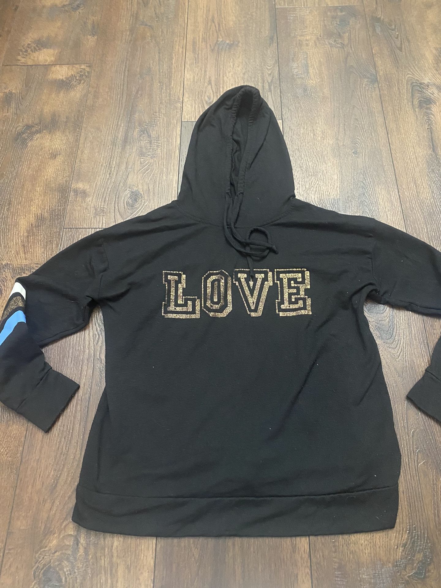 Womans Black Blue Gold Love Hoodie Sweater Size 1x By Btween #8