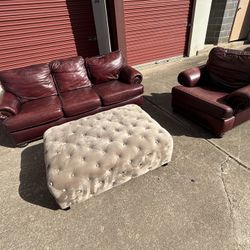 *FREE DELIVERY* Bernhardt Burgundy Leather Sofa Set W/ Ottoman 